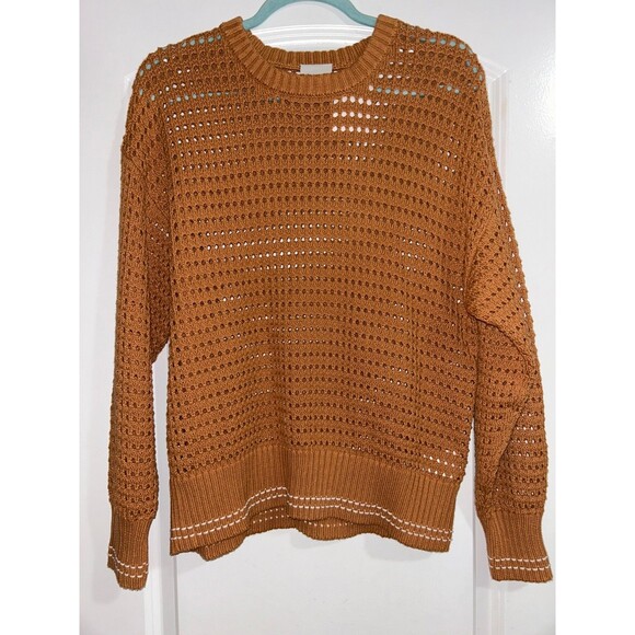Varley Women’s Fox Knit Crochet Crew Neck Sweater in Almond Size M NWT - Picture 2 of 10